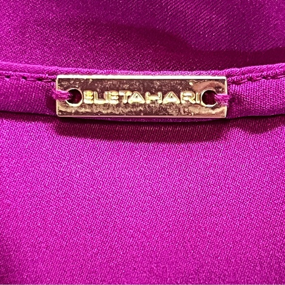 ELIE TAHARI Magenta Silk Top Ruffle Sheer Sleeves Feminine Pretty Small Flowy - Picture 10 of 13